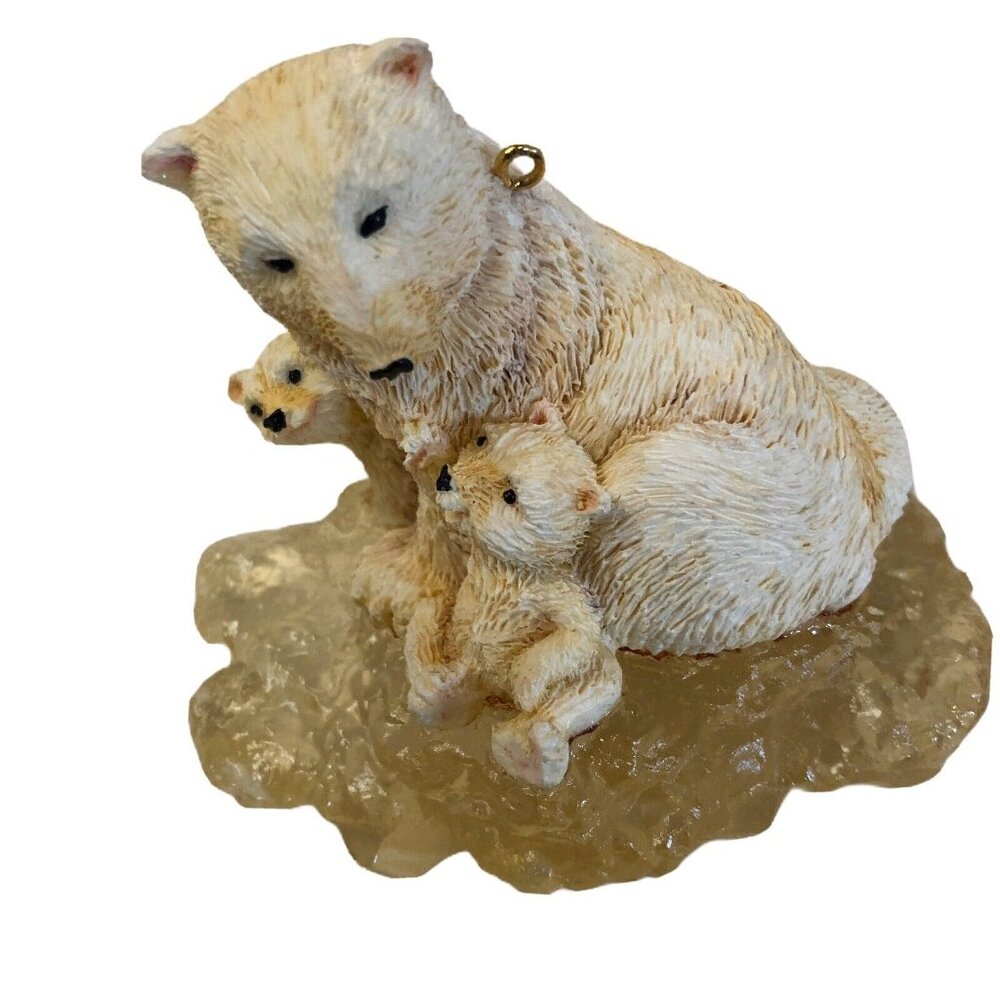 Polar Bear Family Figurine On Ice 3 Bears Statue Resin 3" x 3 1/2" Beige Ocean W